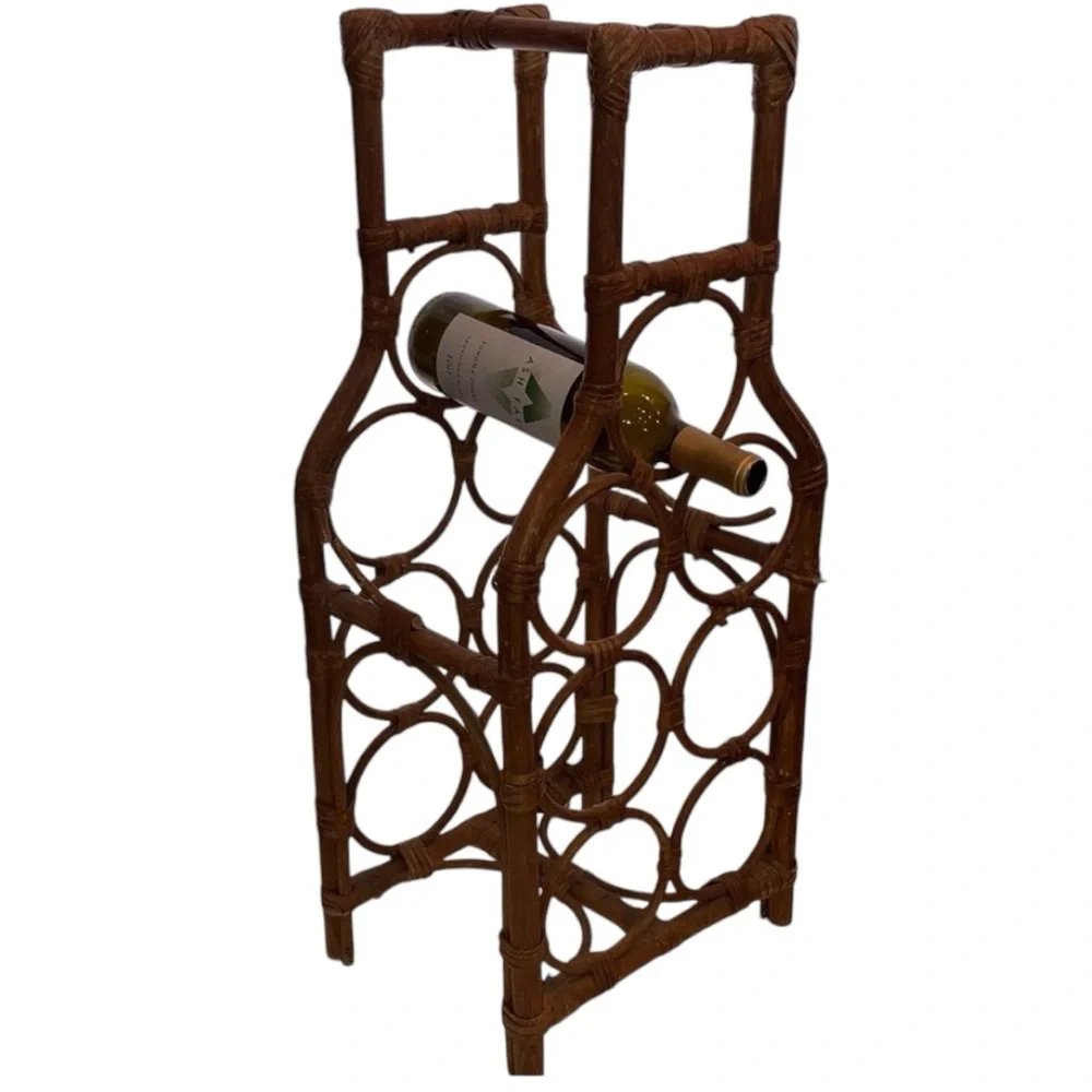 MCM Wine Rack Bamboo Rattan Wicker Boho Mid Century Modern Wine Storage